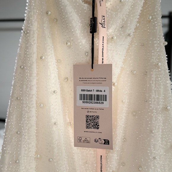 Oh Polly Cream Pearl Embellished Dress - Picture 6 of 8